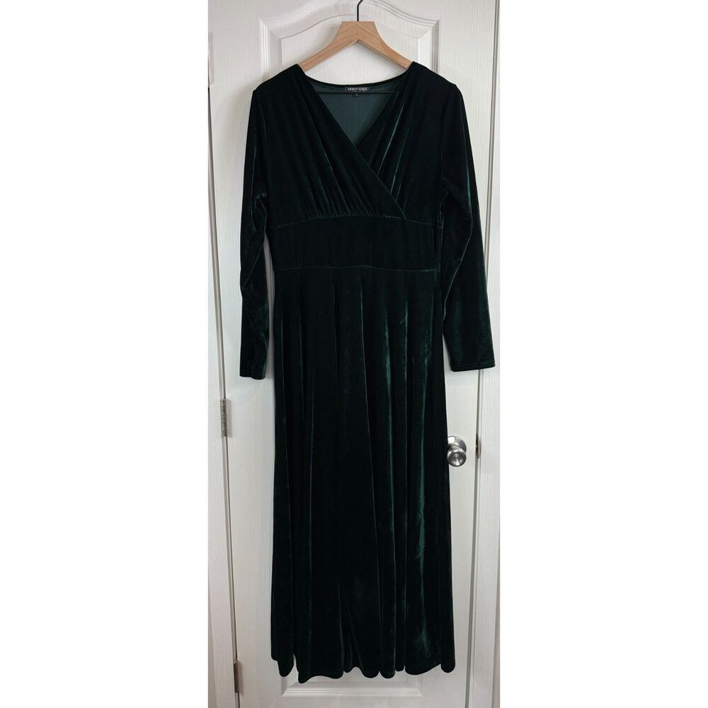 Urban Coco Women's Dark Green Velvet Long Sleeve Maxi Dress Size L Large